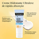 Neutrogena Protetor Solar Ultra Sheer Creme Invisível Hidratante Pele Seca SPF50+ - 50ml