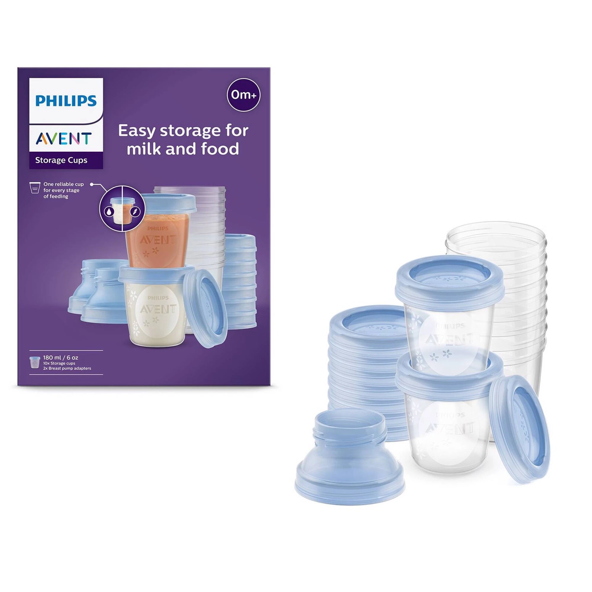 Philips Avent Copos de Armazenamento de Leite Materno com Tampa + Adaptadores 6m+